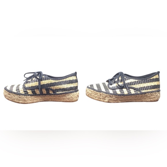 LOEFFLER RANDALL Alfie Raffia Black Tan Striped Espadrille Sneakers - Picture 11 of 12
